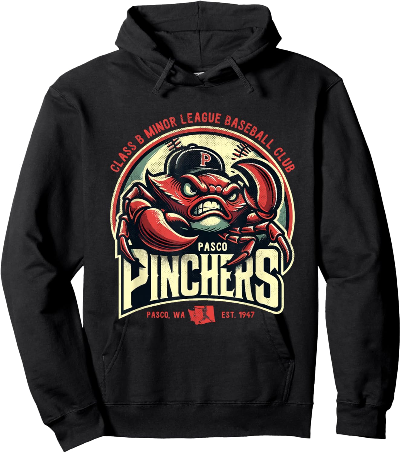 Pasco Pinchers Retro Minor League Baseball Team Hoodie - Hoodie | Black