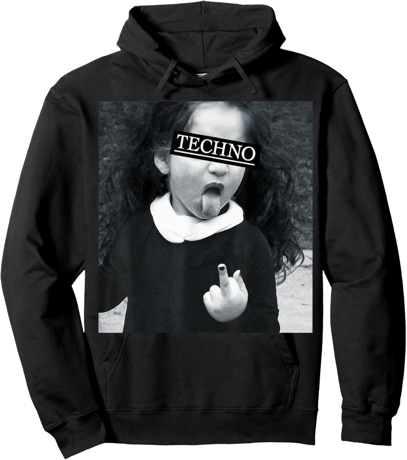 Techno Child with Tongue & Middle Finger Raver Rave Fun Hoodie - Hoodie | Black
