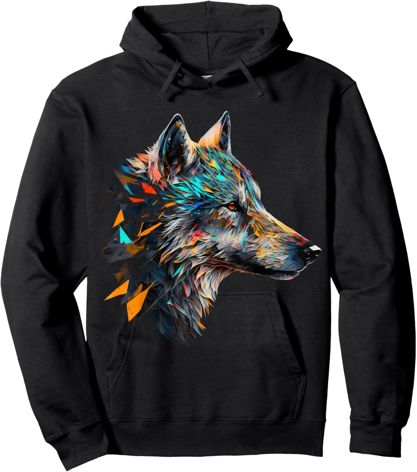 Wolf Colourful Animal Print Artwork Polygon Wolf Hoodie - Hoodie | Black