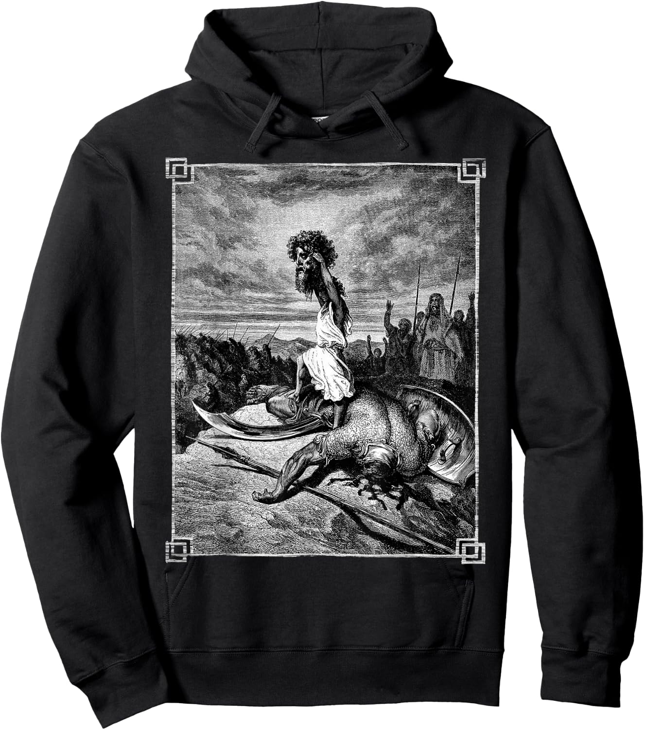 David slays Goliath Bible art Occult Gothic Medieval Grunge Hoodie - Hoodie | Black