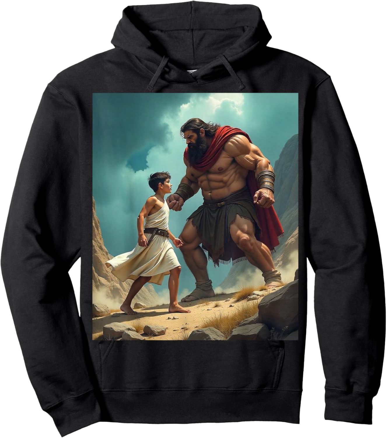 David and Goliath Bible Book of Samuel King David Painting Hoodie - Hoodie | Black
