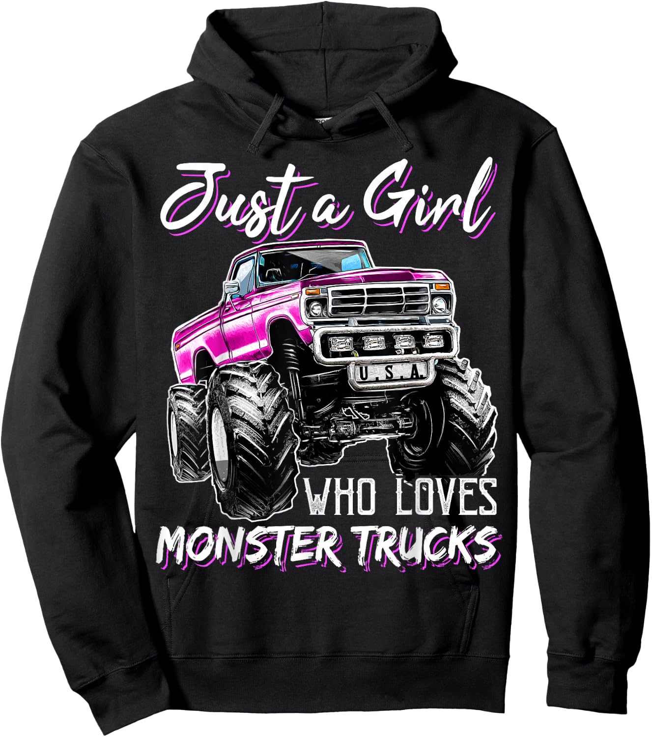 Just a Girl Who Loves Monster Trucks Birthday Gift GIrls Hoodie - Hoodie | Black