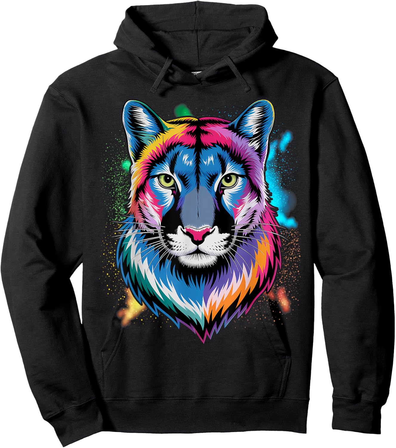 Puma Cougar Head Colorful Art Animals Watercolor Painting Hoodie - Hoodie | Black