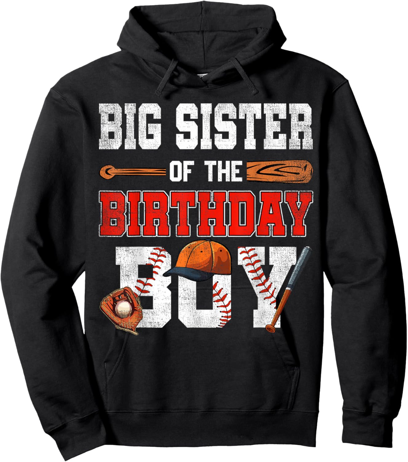 Big Sister Of The Birthday Boy Baseball Bday Family Hoodie - Hoodie | Black