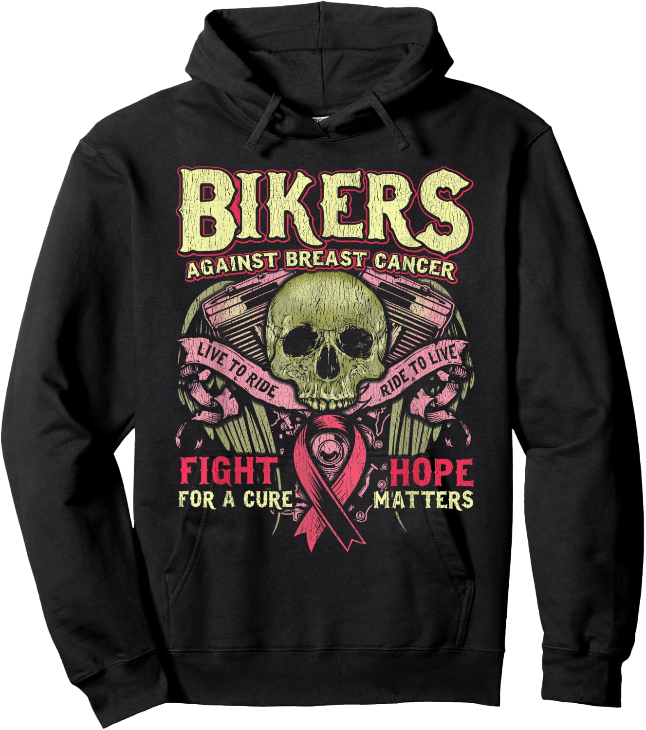 Breast Cancer Cyclist Battle Hope Motorcycle Pink Hoodie - Hoodie | Black