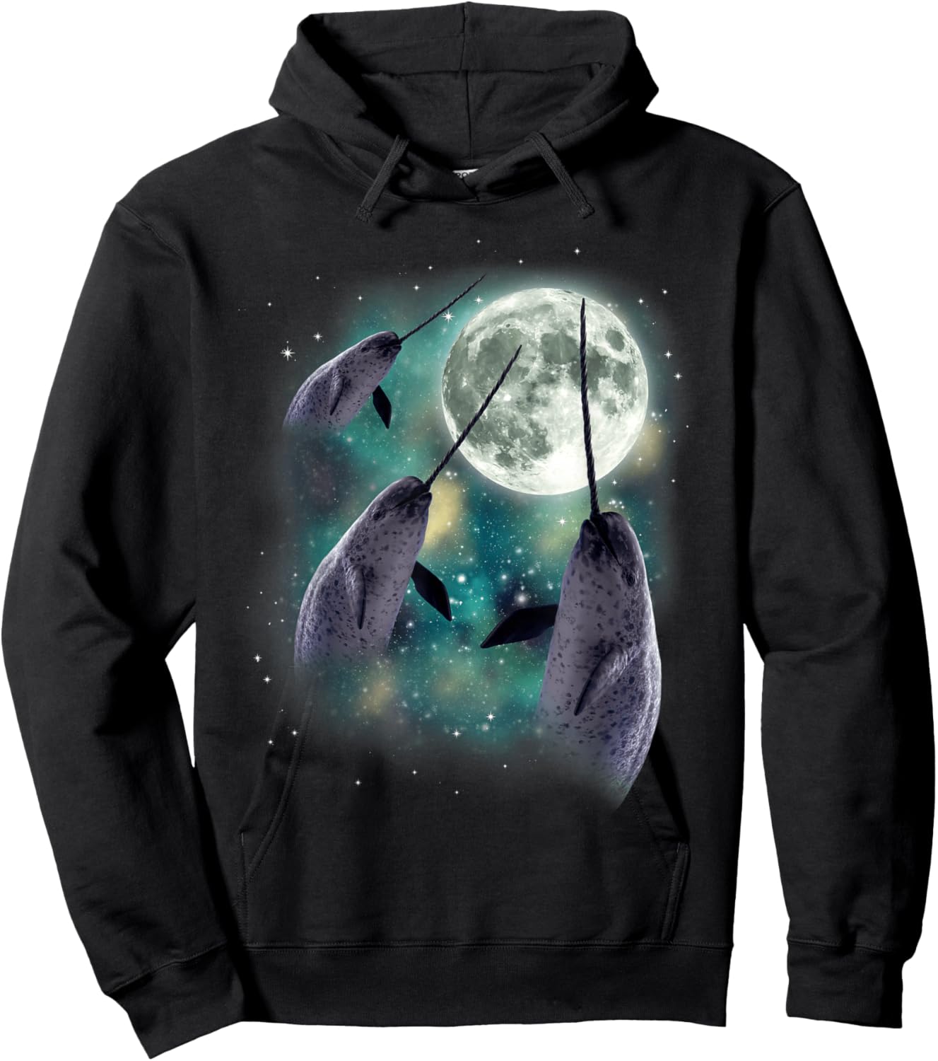 Three Narwhal Moon Arctic Sea 3 Whales Howling Parody Hoodie - Hoodie | Black