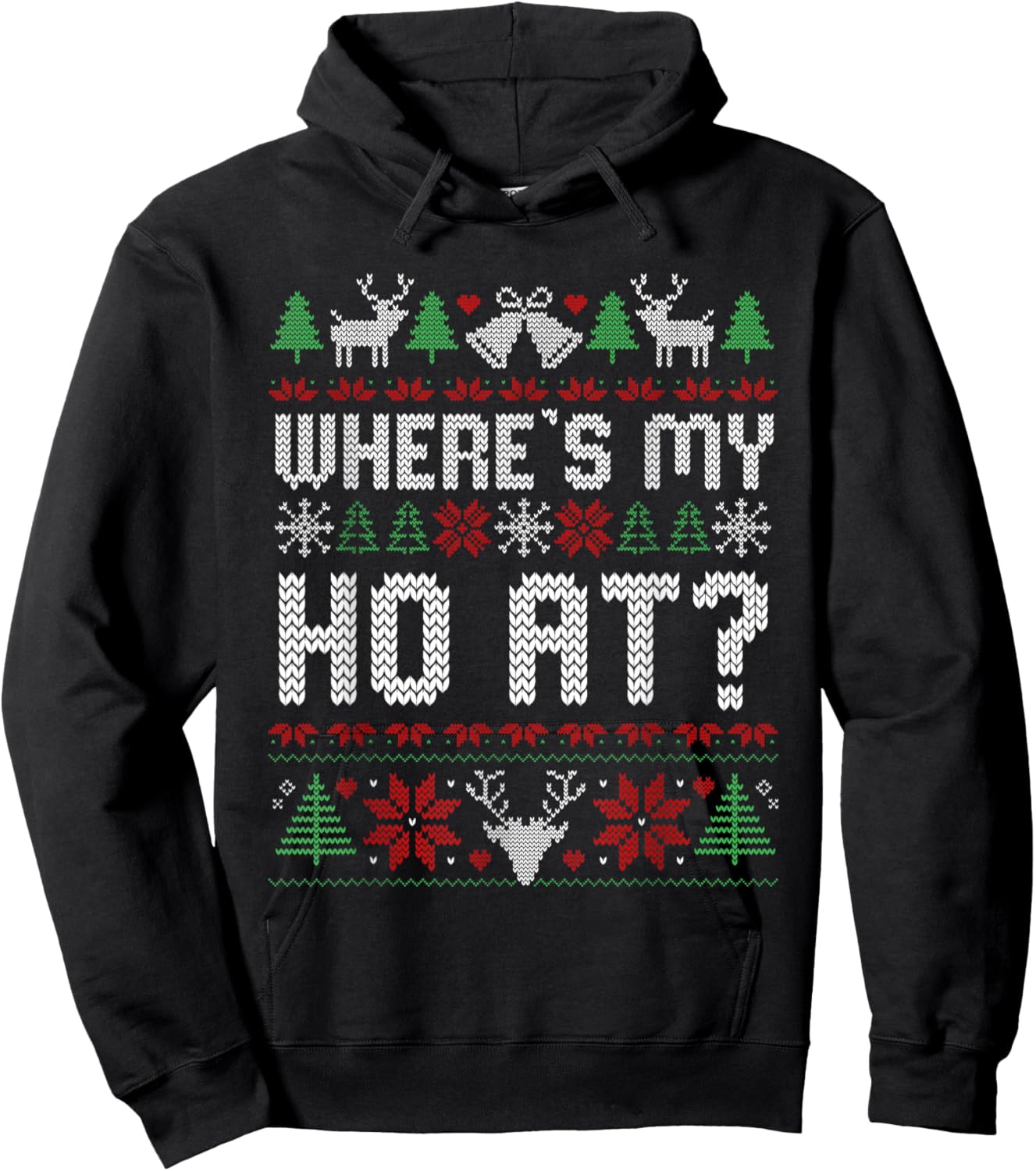 Where My Ho's at Ugly Christmas Sweater Couples Matching Hoodie - Hoodie | Black