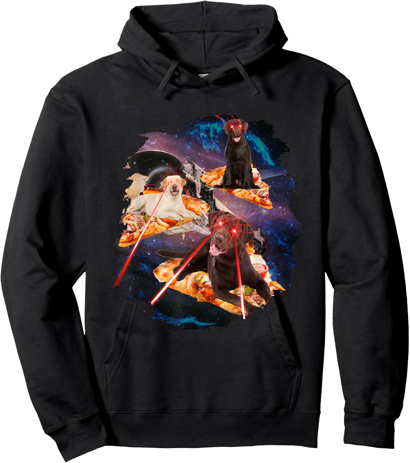 Dogs with Laser Eyes I Dog Puppy Laser Space Pizza Hoodie - Hoodie | Black