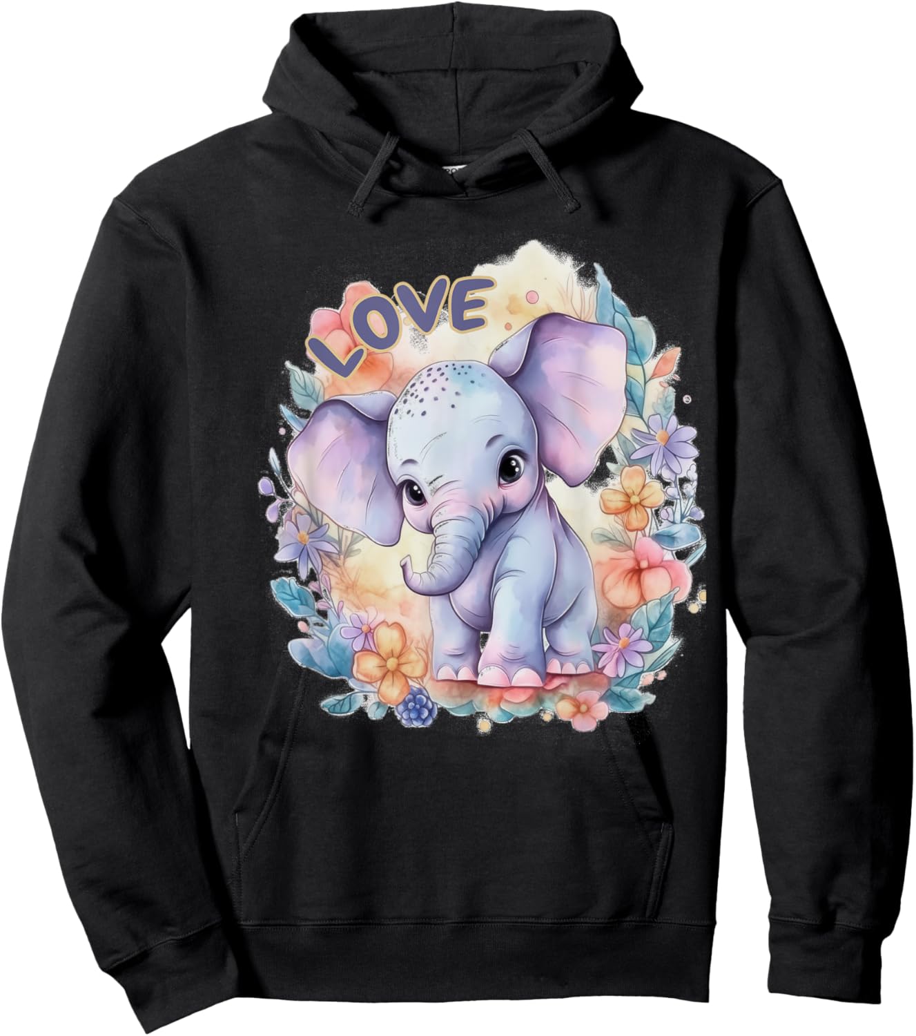 Elephant Baby Sweet Gift Girl Love Flowers Hoodie - Hoodie | Black