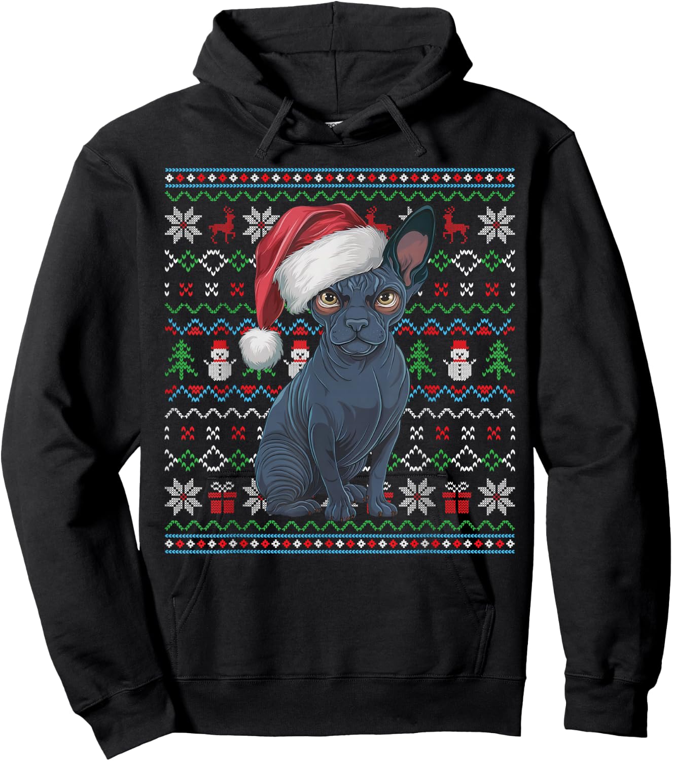 Ugly Sphynx Dog Lovers Xmas Sweater Santa Christmas Hoodie - Hoodie | Black