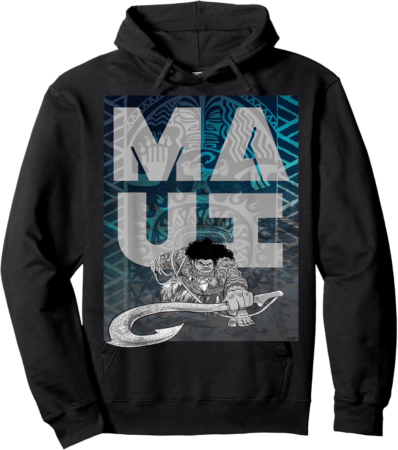 Disney Moana Maui Tattoo Style Letter Stack Portrait Hoodie - Hoodie | Black