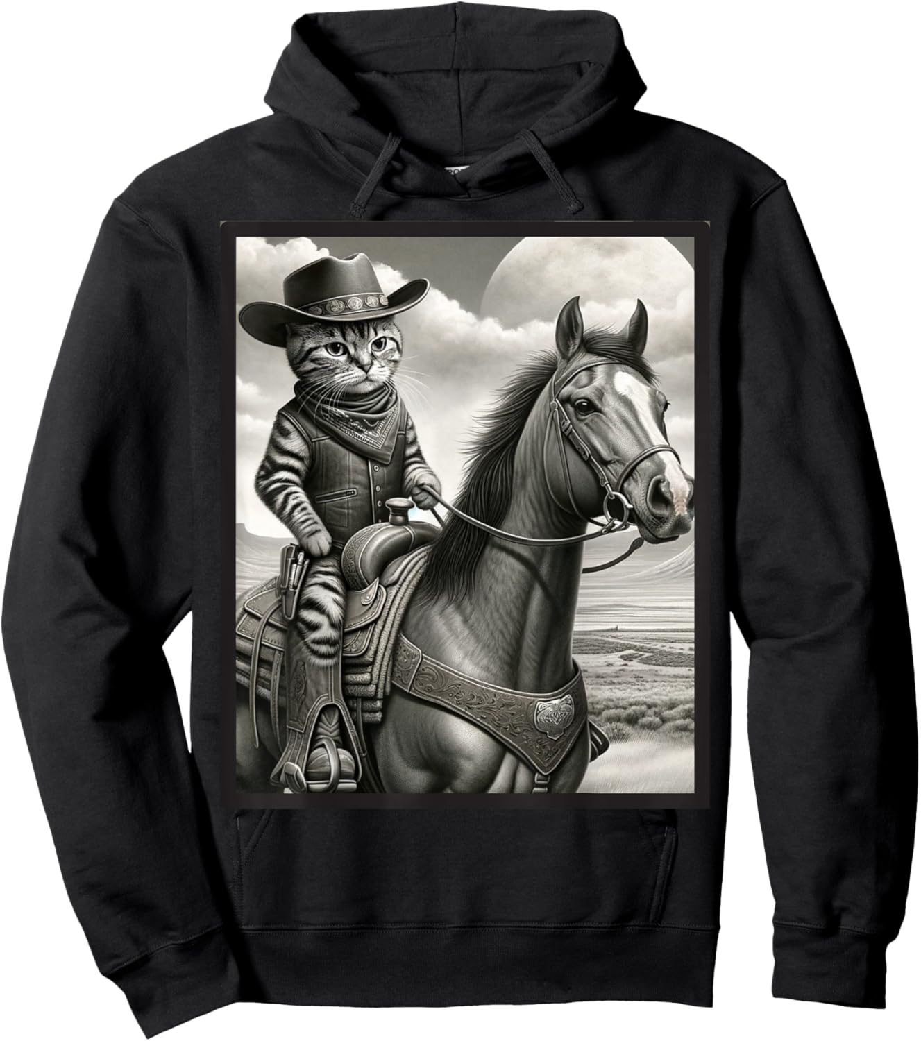 Cat Cowboy Funny Cats Kitten Riding Horse Cowboy Hat Hoodie - Hoodie | Black