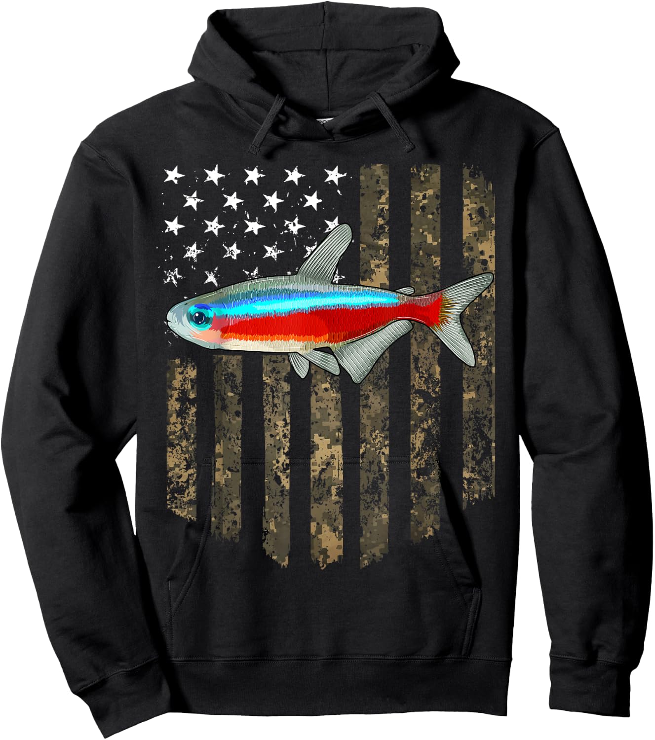 Camo American Flag Neon Tetra 4th Of July Aquarium Fish Men Hoodie - Hoodie | Black