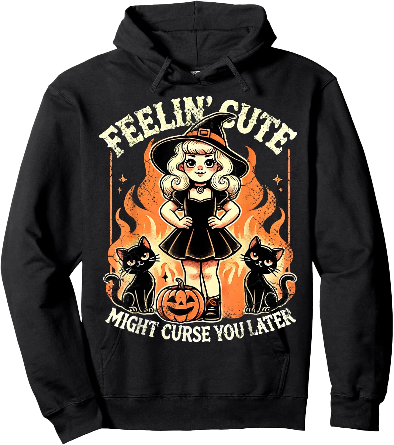 Halloween Feelin' Cute Might Curse You Later Hoodie - Hoodie | Black