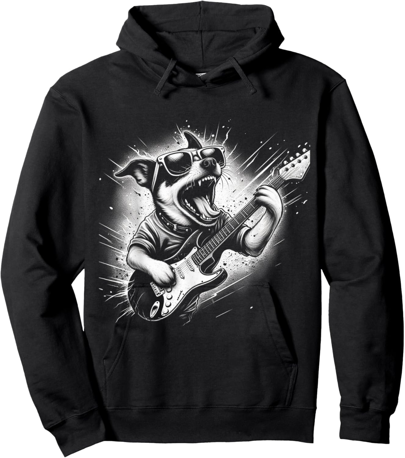 Rock n Roll Dog Cool Dog with Guitar Rock Star Dog Art Hoodie - Hoodie | Black