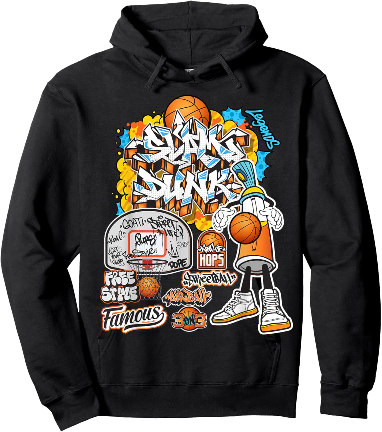 Cool Basketball Graffiti Style Illustration Graphic Designs Hoodie - Hoodie | Black