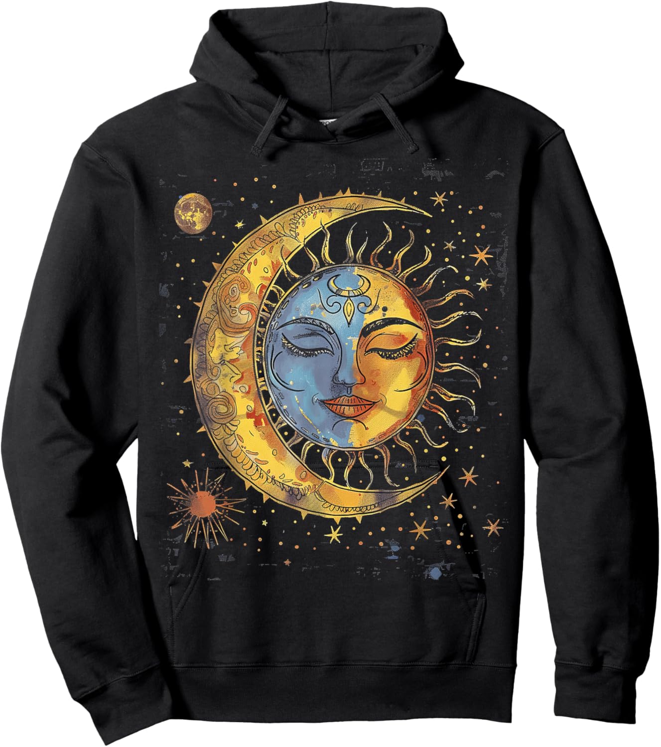 Mystical Sun and Moon with Woman Mystical Flowers Aesthetic Hoodie - Hoodie | Black