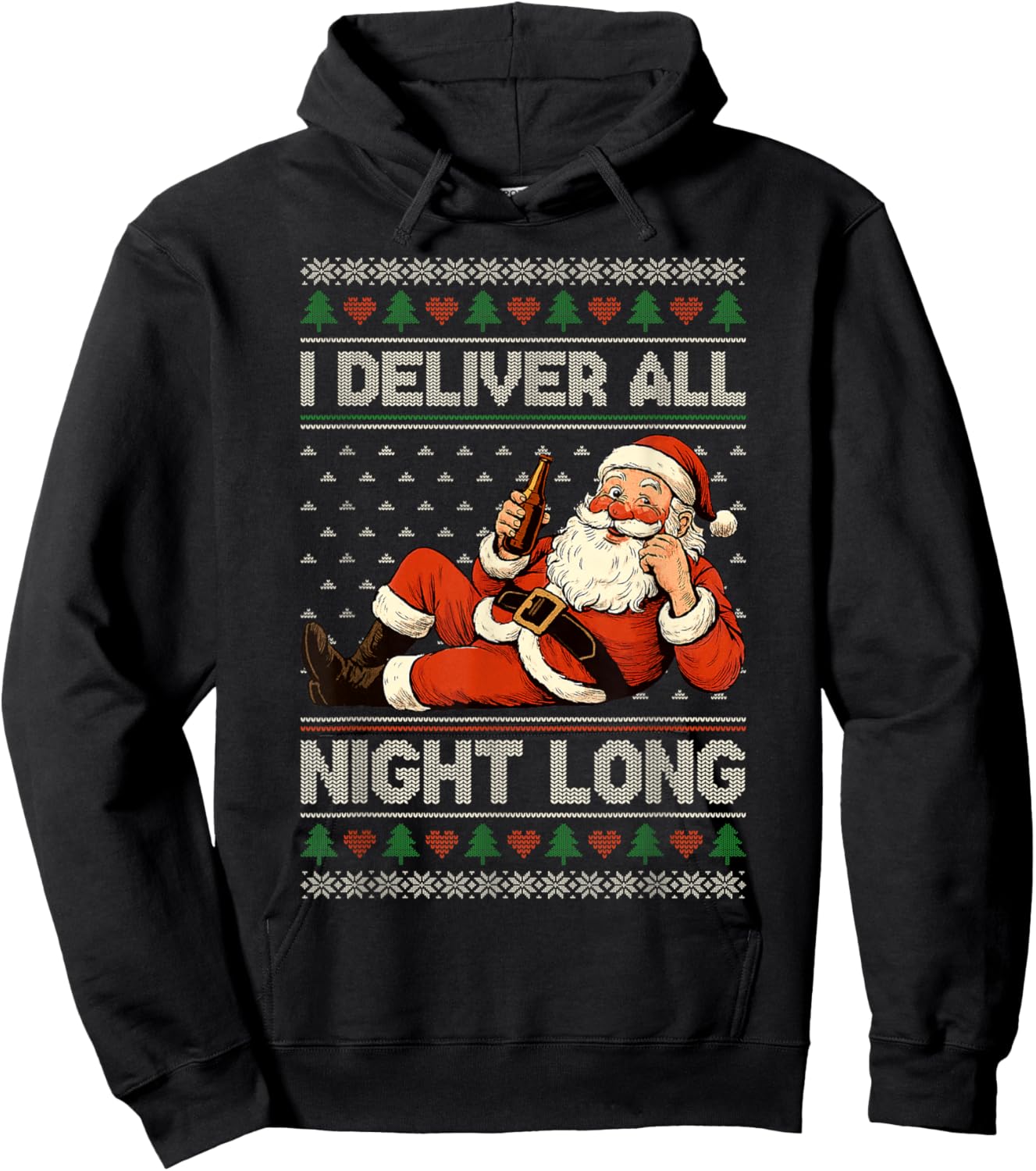 I Deliver All Night Long Naughty Santa Fun Xmas Adult Humor Hoodie - Hoodie | Black