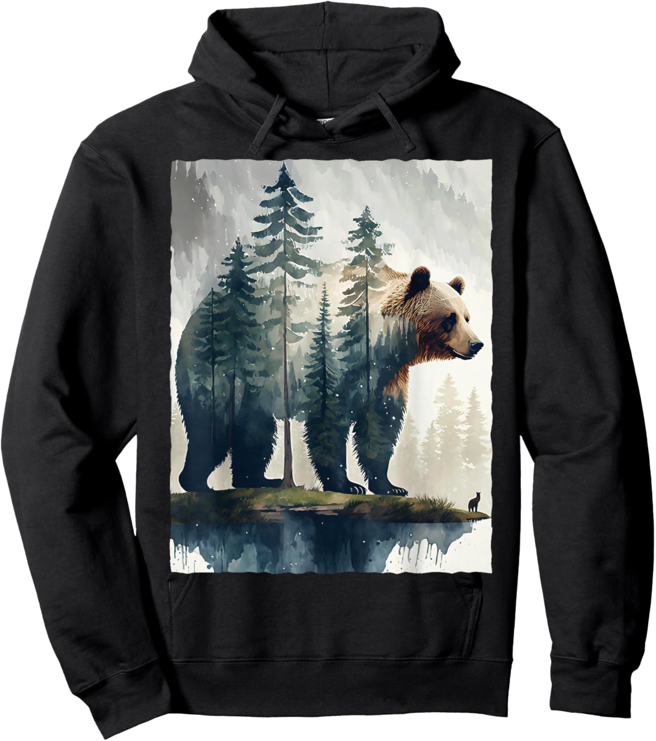 Grizzly Bear Forest Silhouette Nature Hiking Camping Art Hoodie - Hoodie | Black
