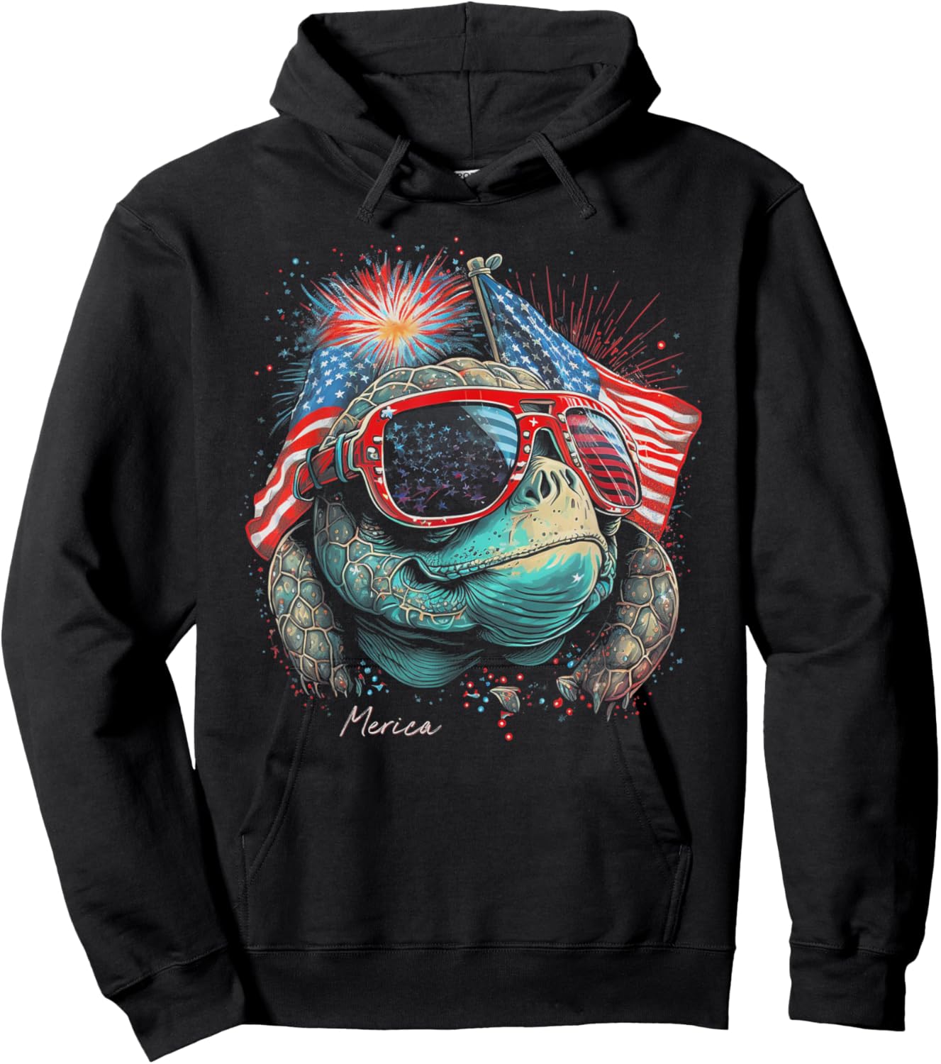 Sea Turtle 4th of July American Flag USA America Funny Hoodie - Hoodie | Black