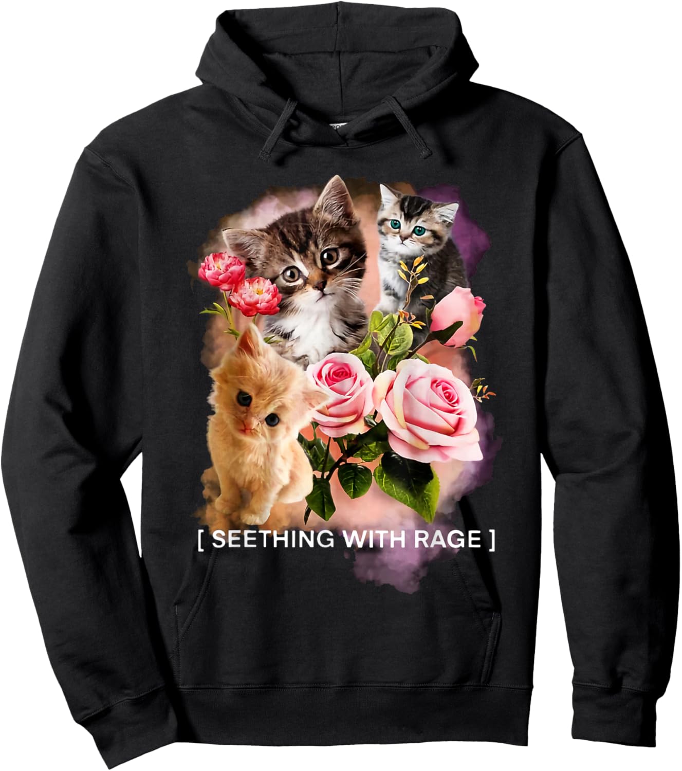Seething With Rage Cute Cats Flower Kitten Sarcastic Hoodie - Hoodie | Black