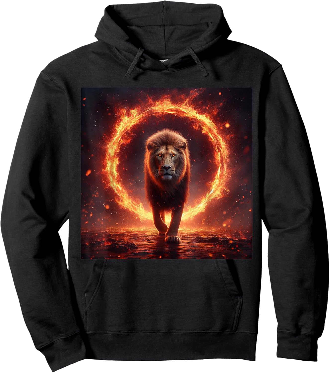 Safari Lion Walking Through Fire - Animal Big Cat Nature Men Women Girls Kids Hoodie - Hoodie | Black