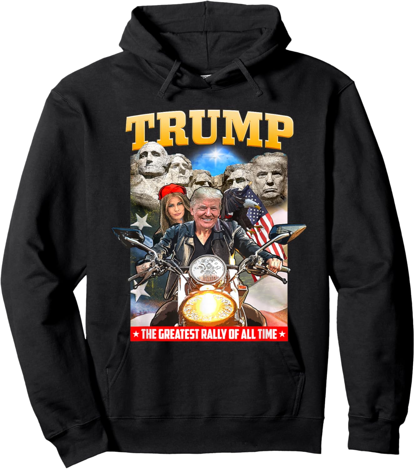 Biker Motorcycle Trump, Mount Rushmore American Greatest Hoodie - Hoodie | Black