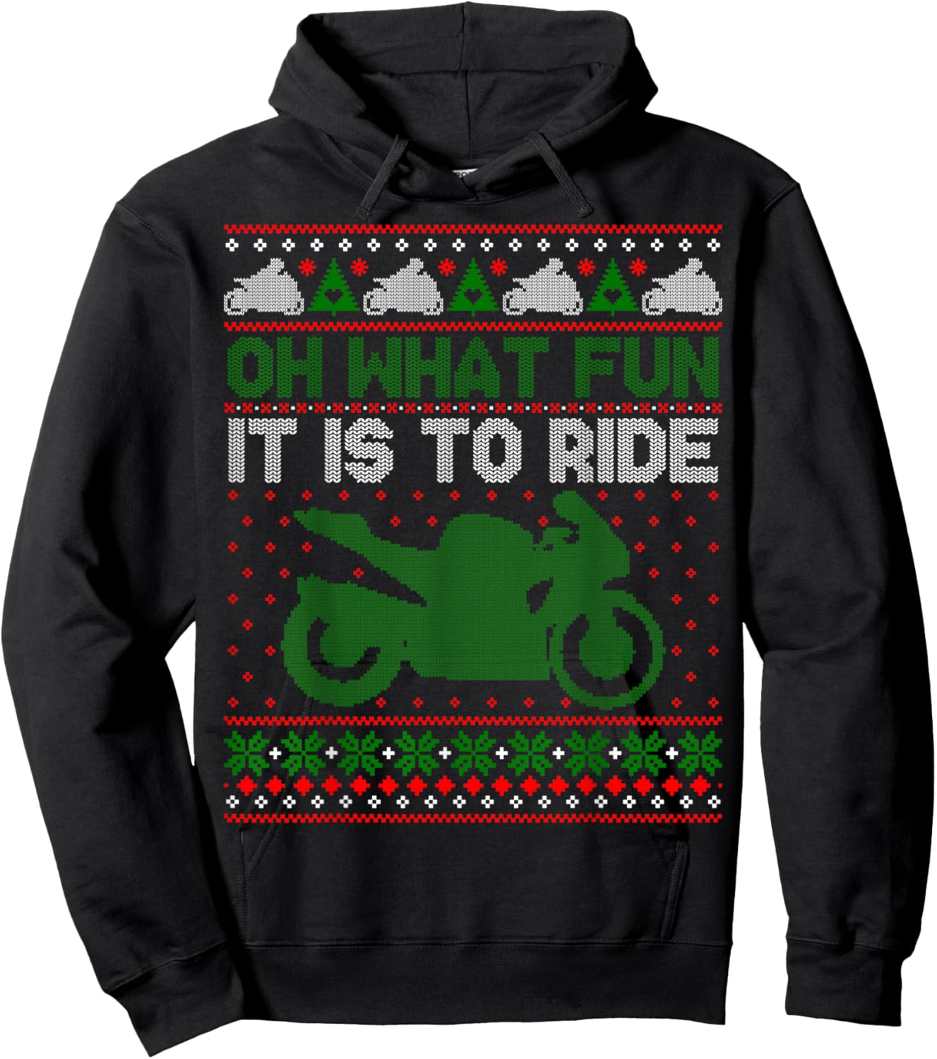 Sport Bike Motorcycle Rider Ugly Christmas Sweater Fun Hoodie - Hoodie | Black