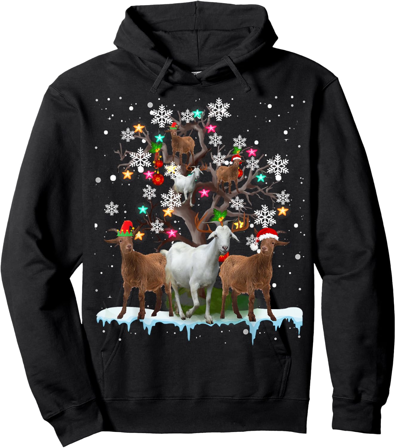 Christmas Goat On Tree Funny Santa Goat Lover Farmer Hoodie - Hoodie | Black
