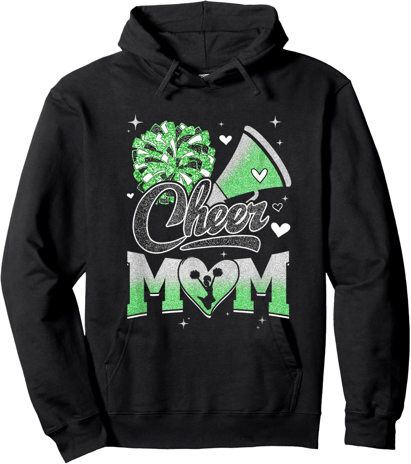 Cheer Mom Green Cheerleading Football Graphic Hoodie - Hoodie | Black