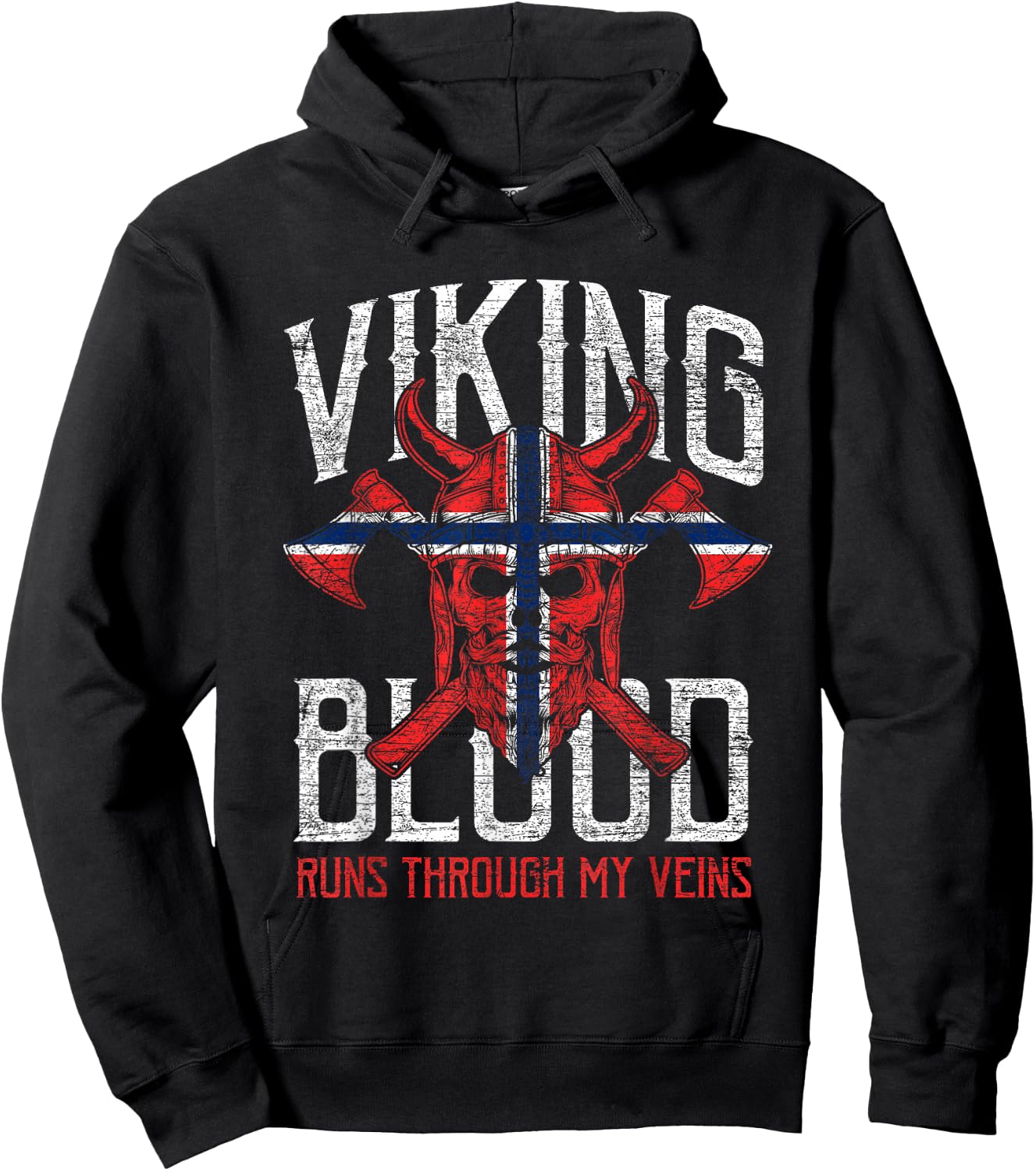 Norwegen Flag Viking Blood Gifts Skull Vintage Norway Hoodie - Hoodie | Black