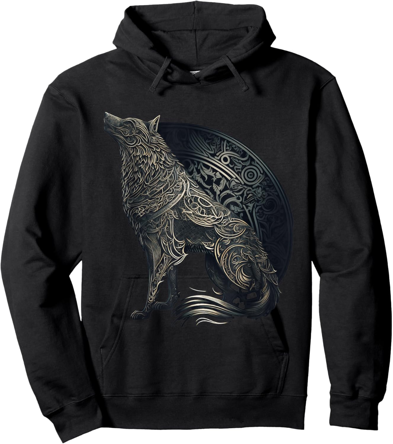 Wolf silhouette, Gaelic Celtic style, ornaments animal norse Hoodie - Hoodie | Black