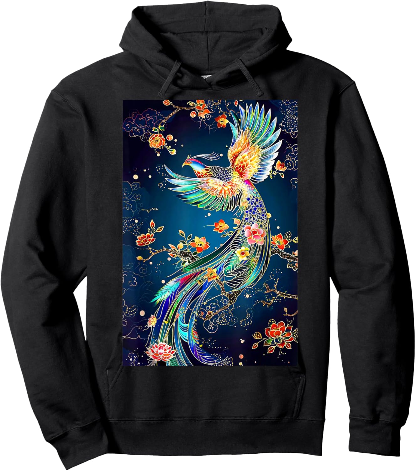 Phoenix Bird Japanese Vintage Asian Flying Hoodie - Hoodie | Black