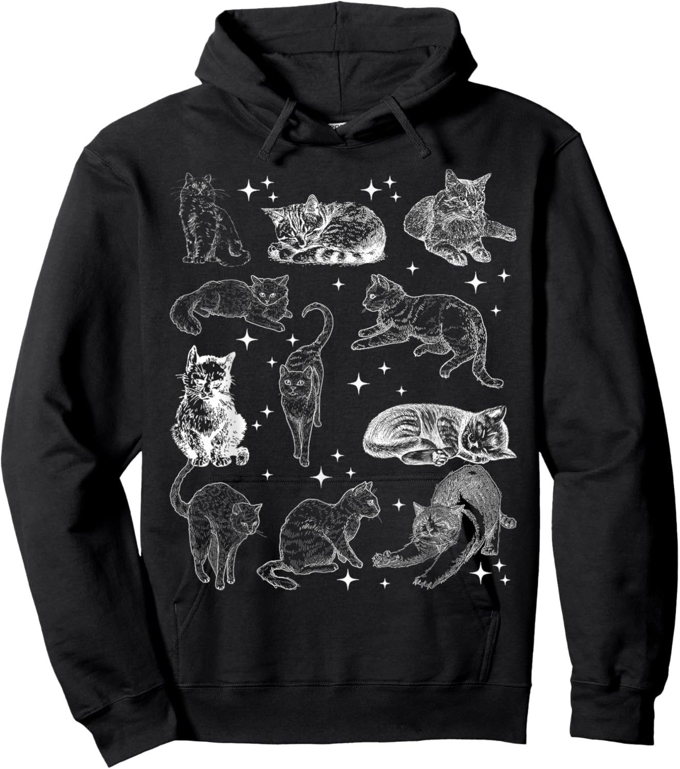 Vintage 90s Tattoo Cat Retro Kitten Nature Cat Lover Cat Mom Hoodie - Hoodie | Black