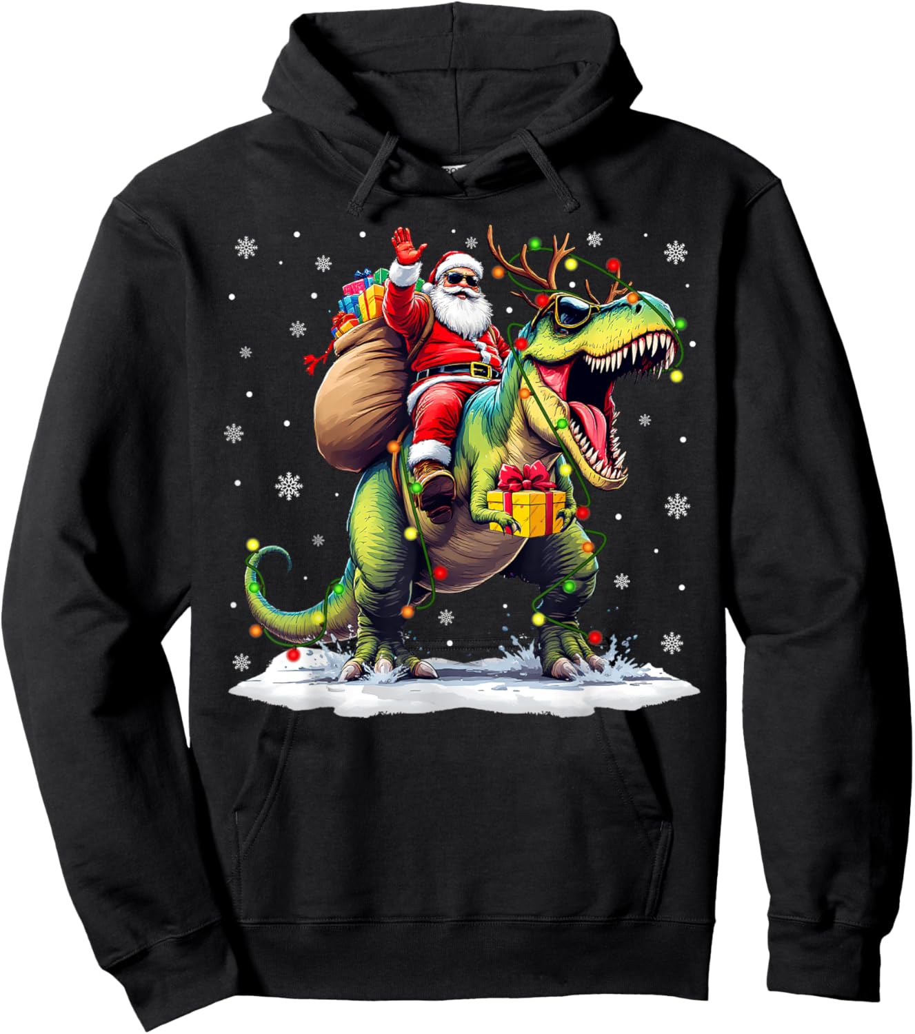 Santa Riding Dinosaur T rex Christmas Boys Men Xmas Squad Hoodie - Hoodie | Black