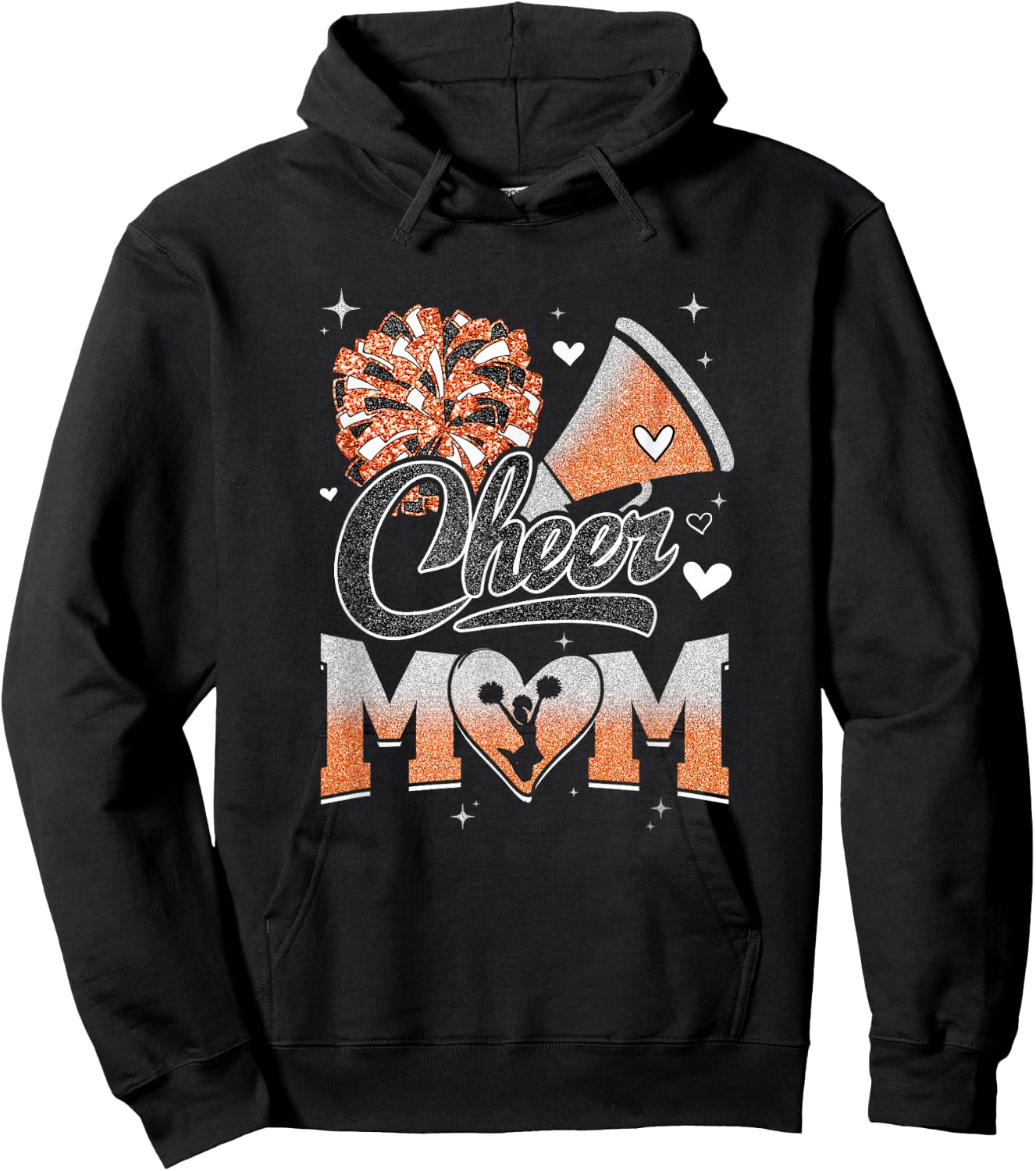Cheer Mom Orange Cheerleading Football Graphic Hoodie - Hoodie | Black