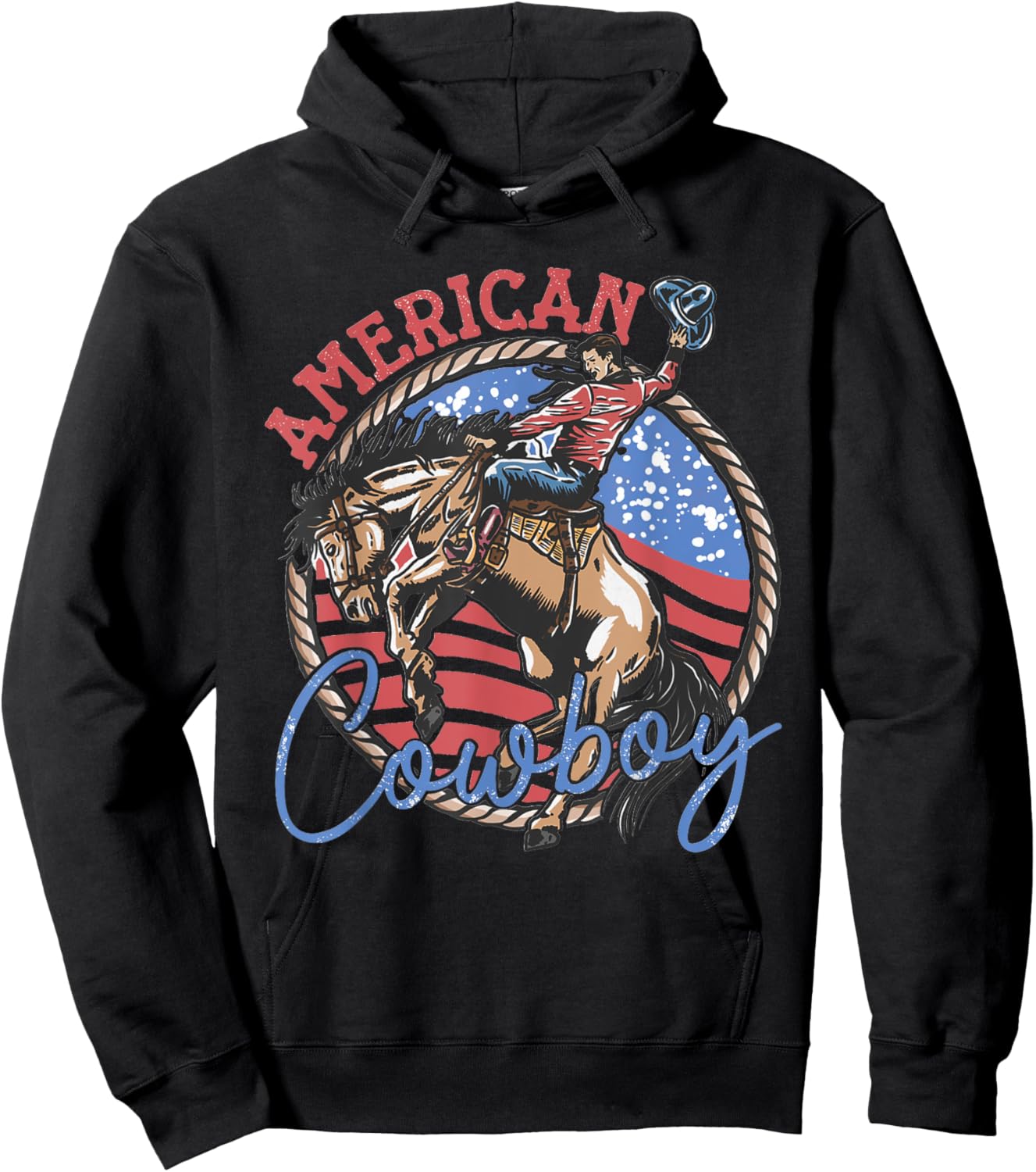 Cowboy Riding Horses Retro Western 4th Of July Patriotic USA Hoodie - Hoodie | Black