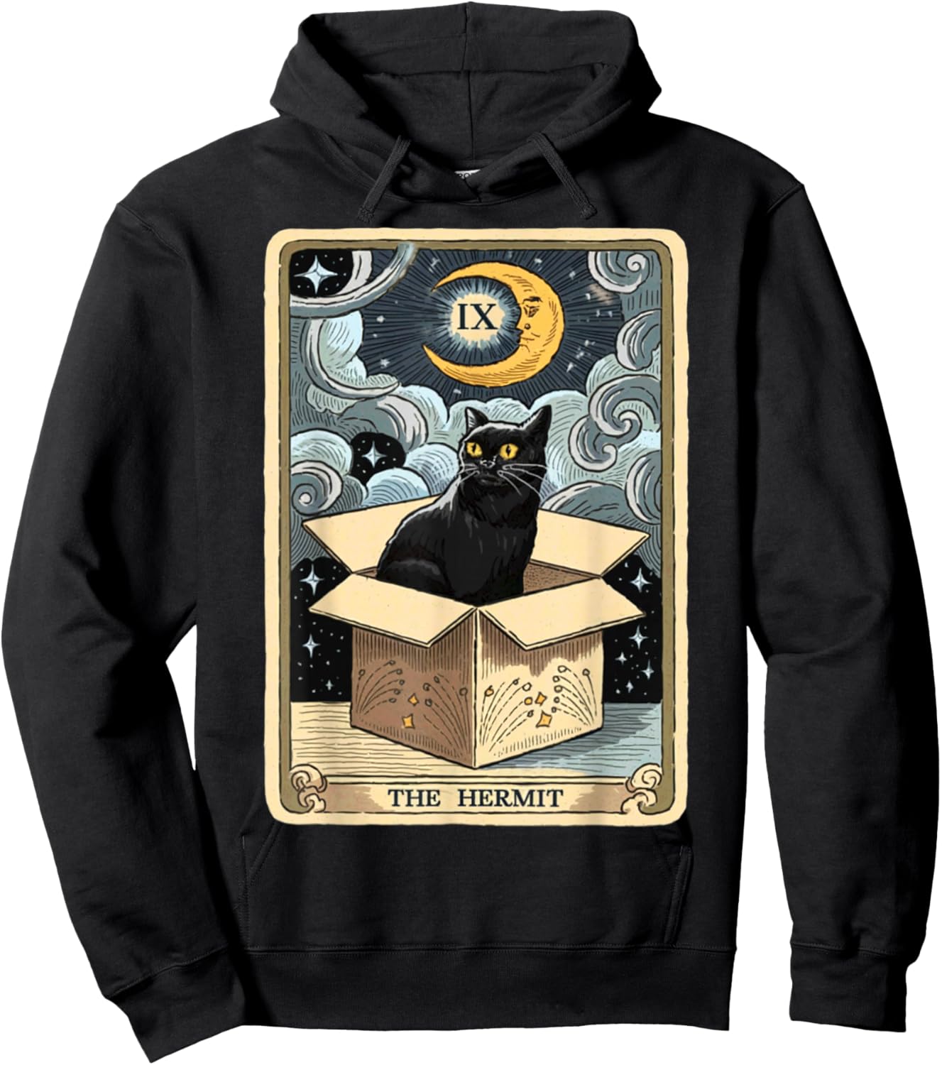 The Hermit Tarot Card Cat In Box Mystic Funny Cat Esoteric Hoodie - Hoodie | Black