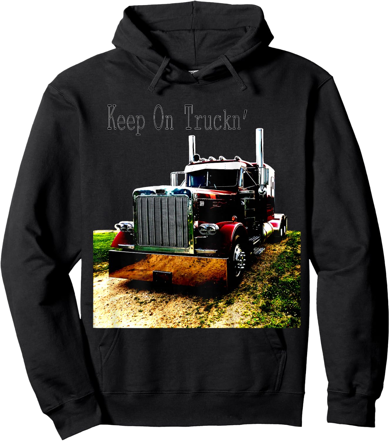 Adult and Youth Semi Truck Keep On Truckn Back Design Hoodie - Hoodie | Black