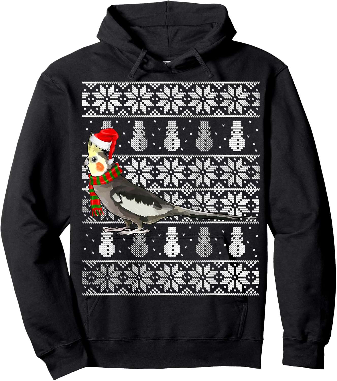 Bird Xmas Santa Hat Cockatiel Ugly Christmas Hoodie - Hoodie | Black