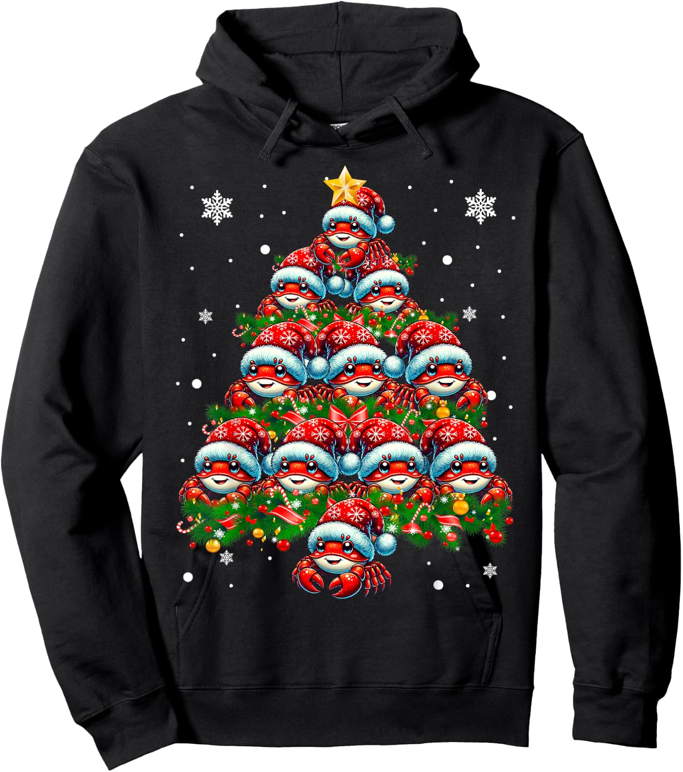 Crab Lighting Xmas Holiday Santa Crab Christmas Tree Hoodie - Hoodie | Black