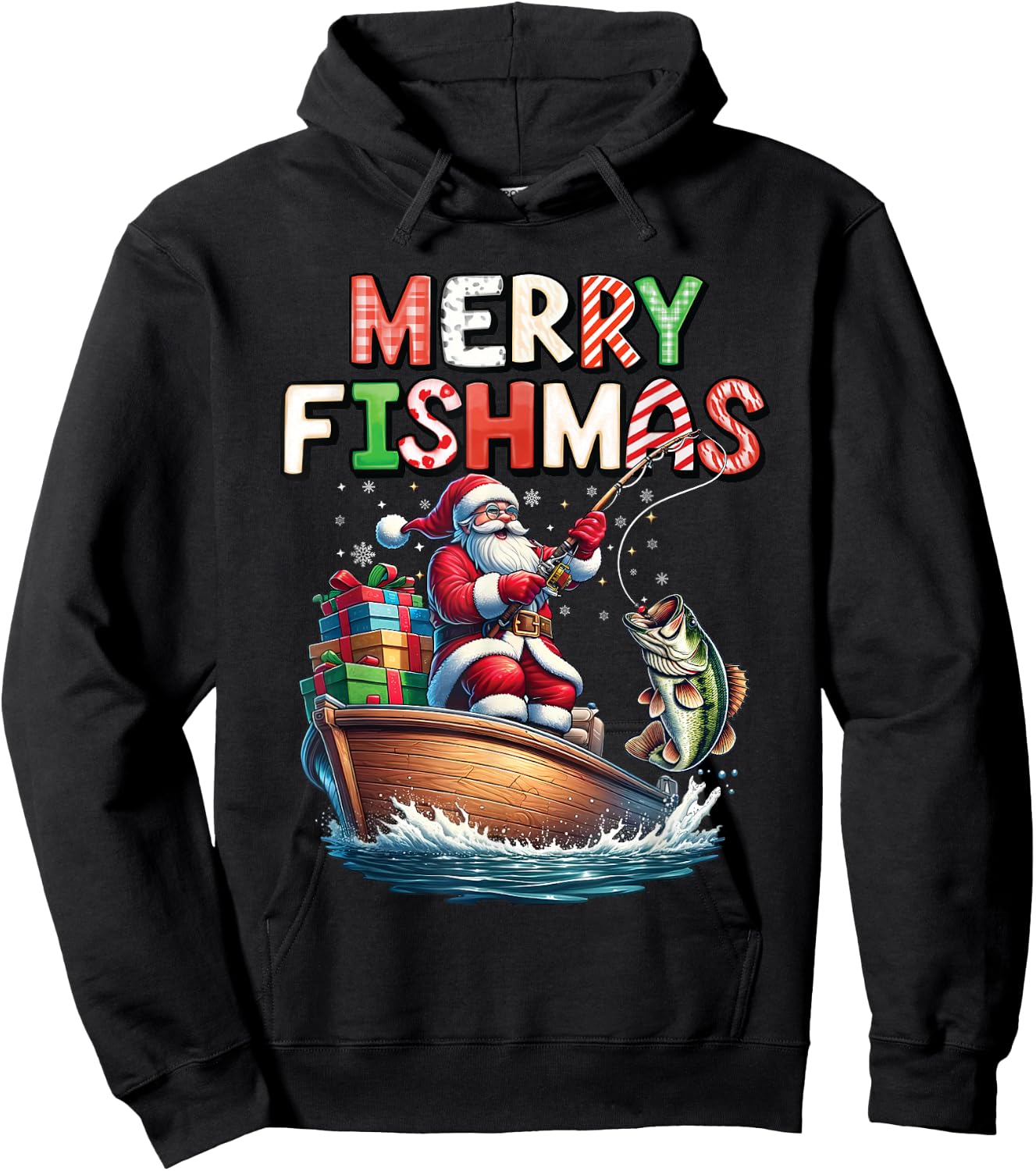 Merry Fishmas Santa Fishing Lovers Funny Fisherman Christmas Hoodie - Hoodie | Black