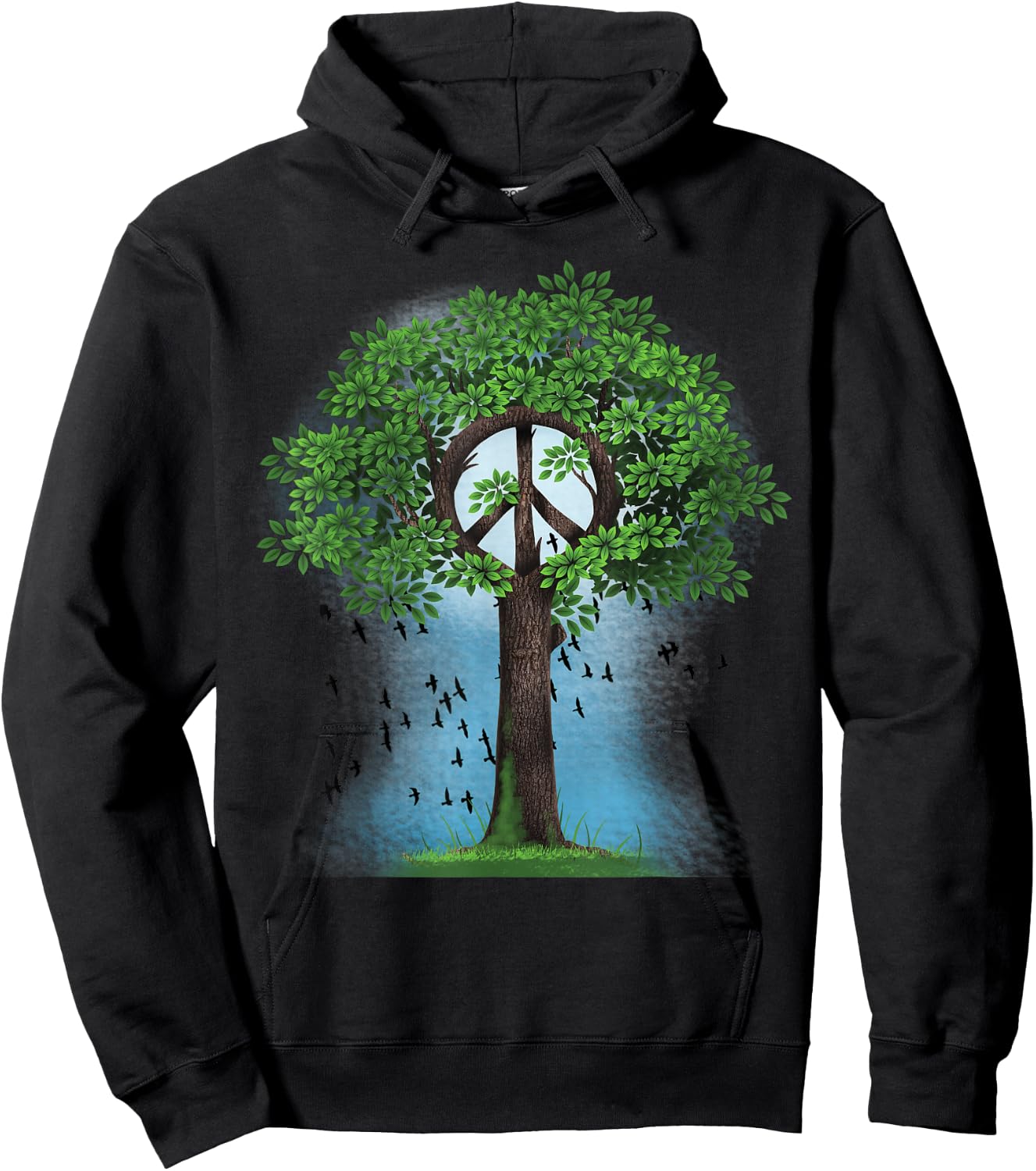 Peace Sign Hippie Retro Tree Nature Peace Symbol Unity Birds Hoodie - Hoodie | Black