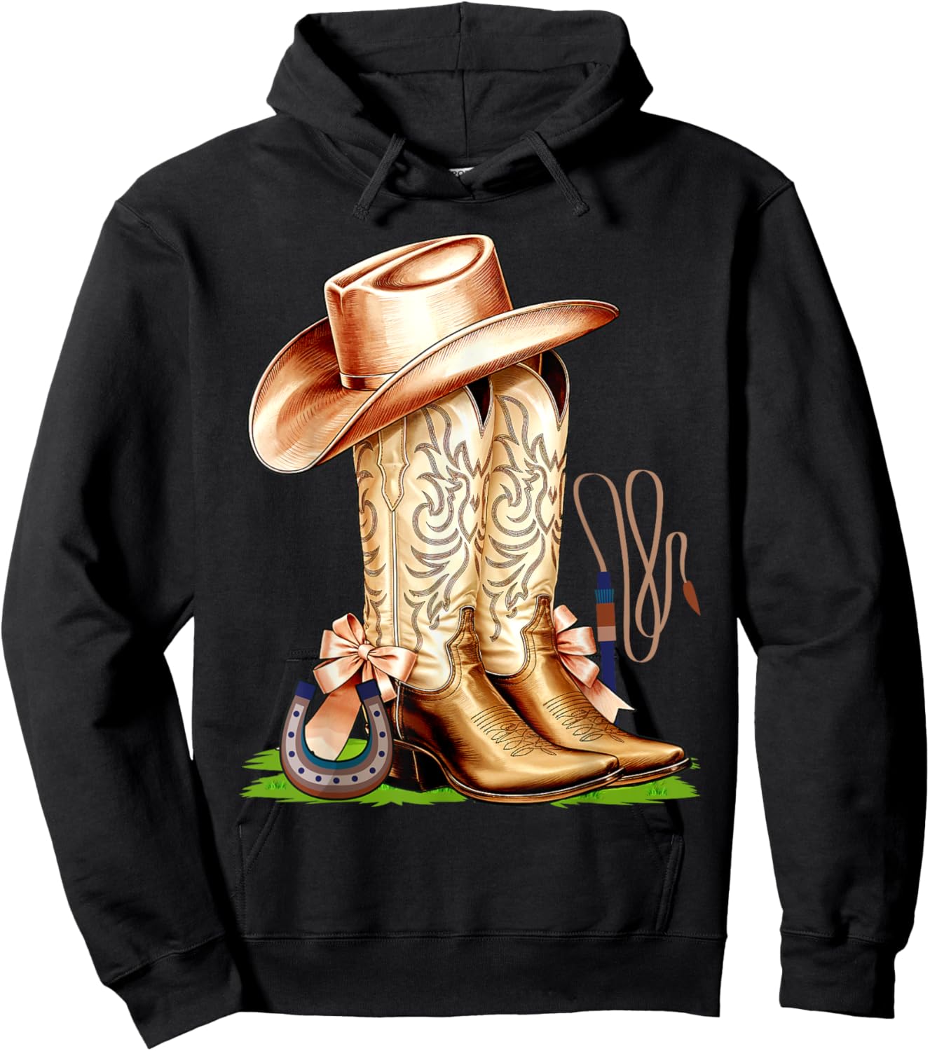 Coquette Pink Bow Cowboy Boots Cute Teen Girls, Women Hoodie - Hoodie | Black