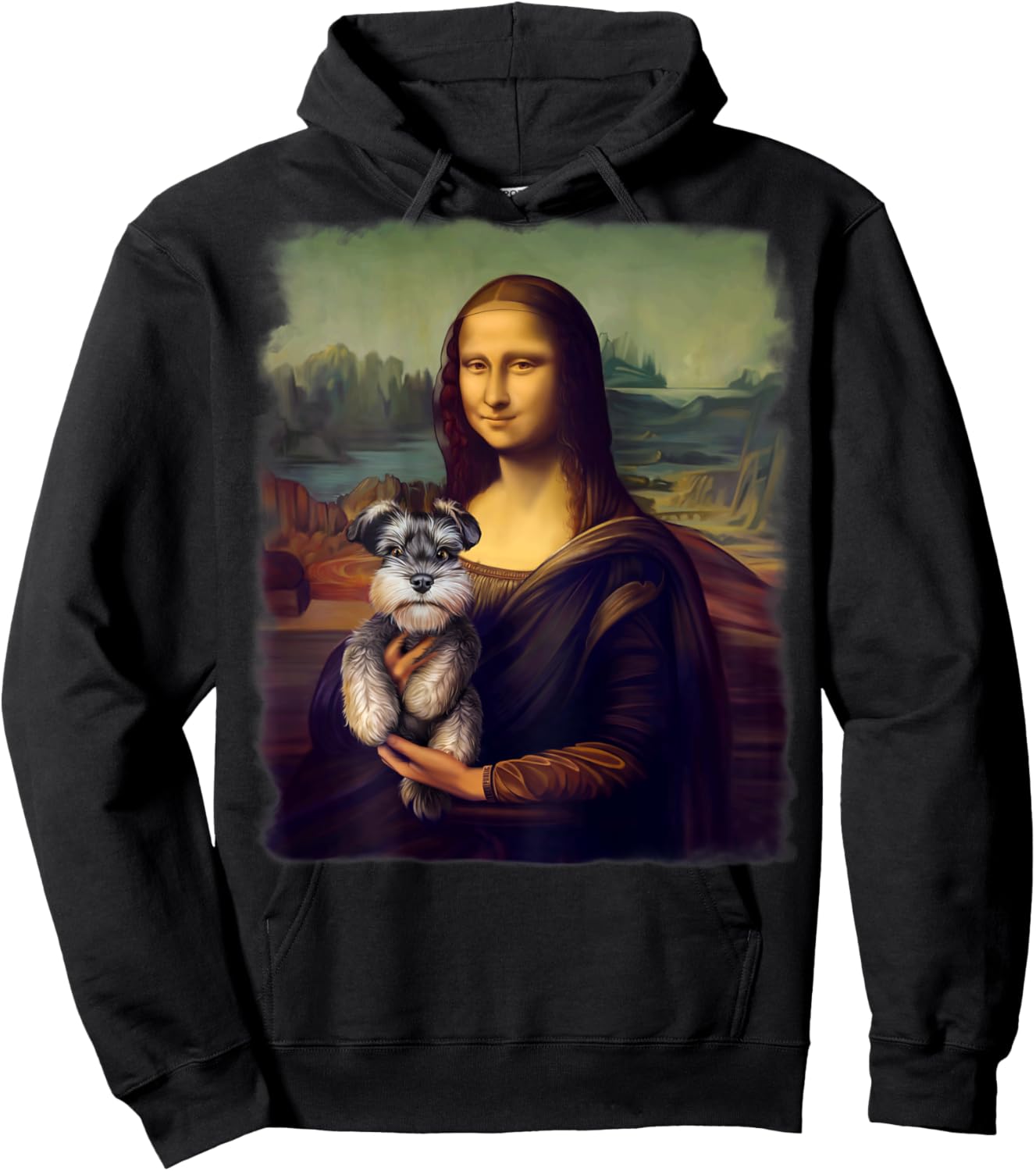 Mona Lisa Holding a Schnauzer Funny Dog Art Parody Hoodie - Hoodie | Black