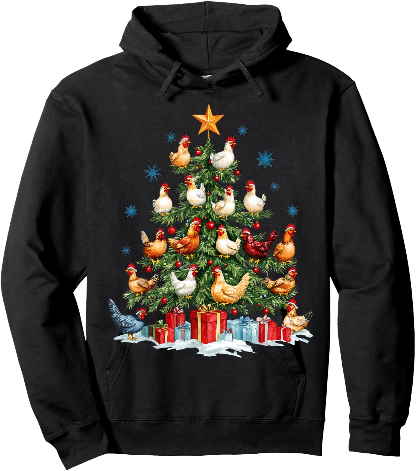 Clucking Chickens Festive Fowl Christmas Tree Ornaments Hoodie - Hoodie | Black