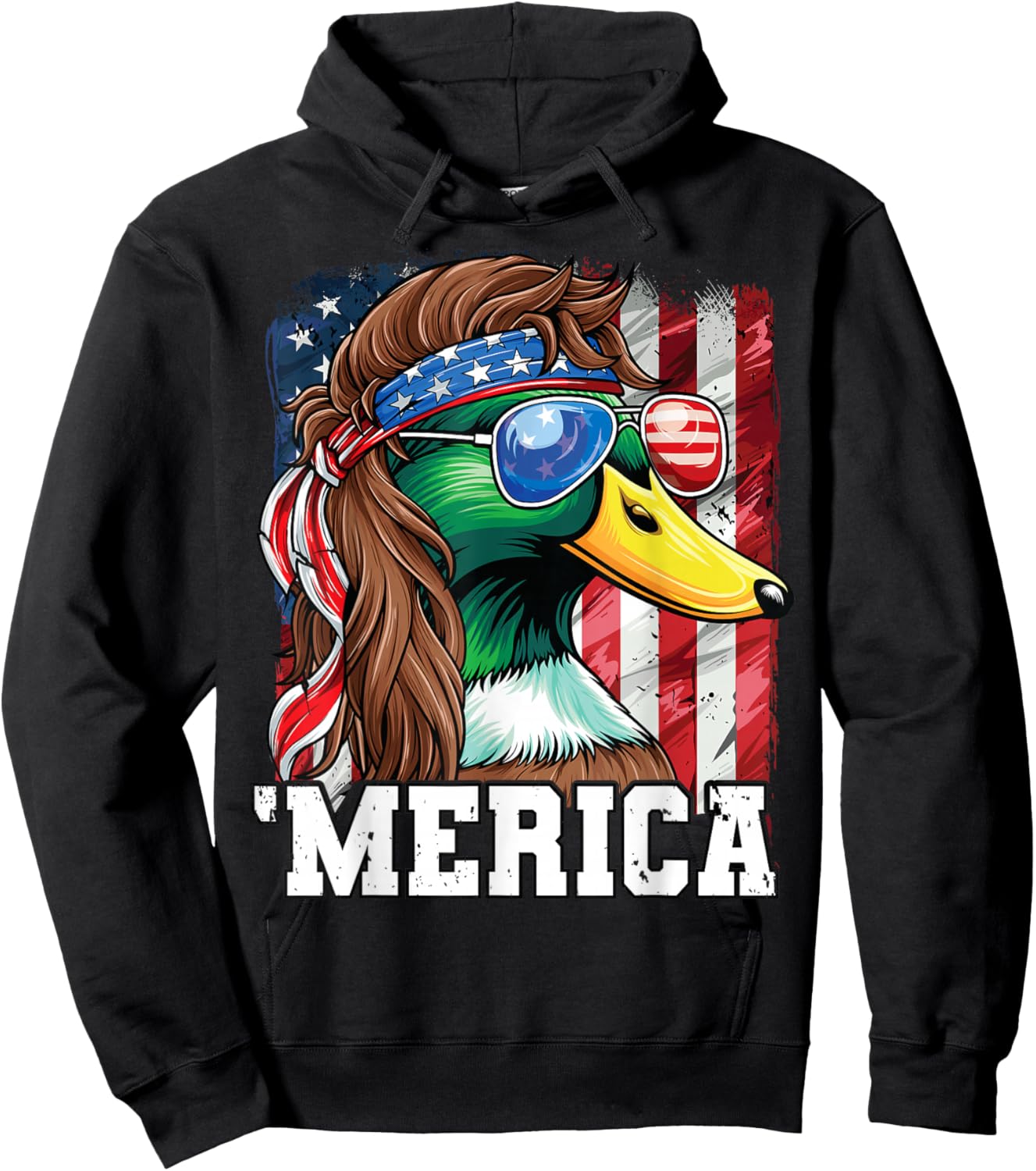 Merica USA American Flag Patriotic 4th of July Duck Hunting Hoodie - Hoodie | Black