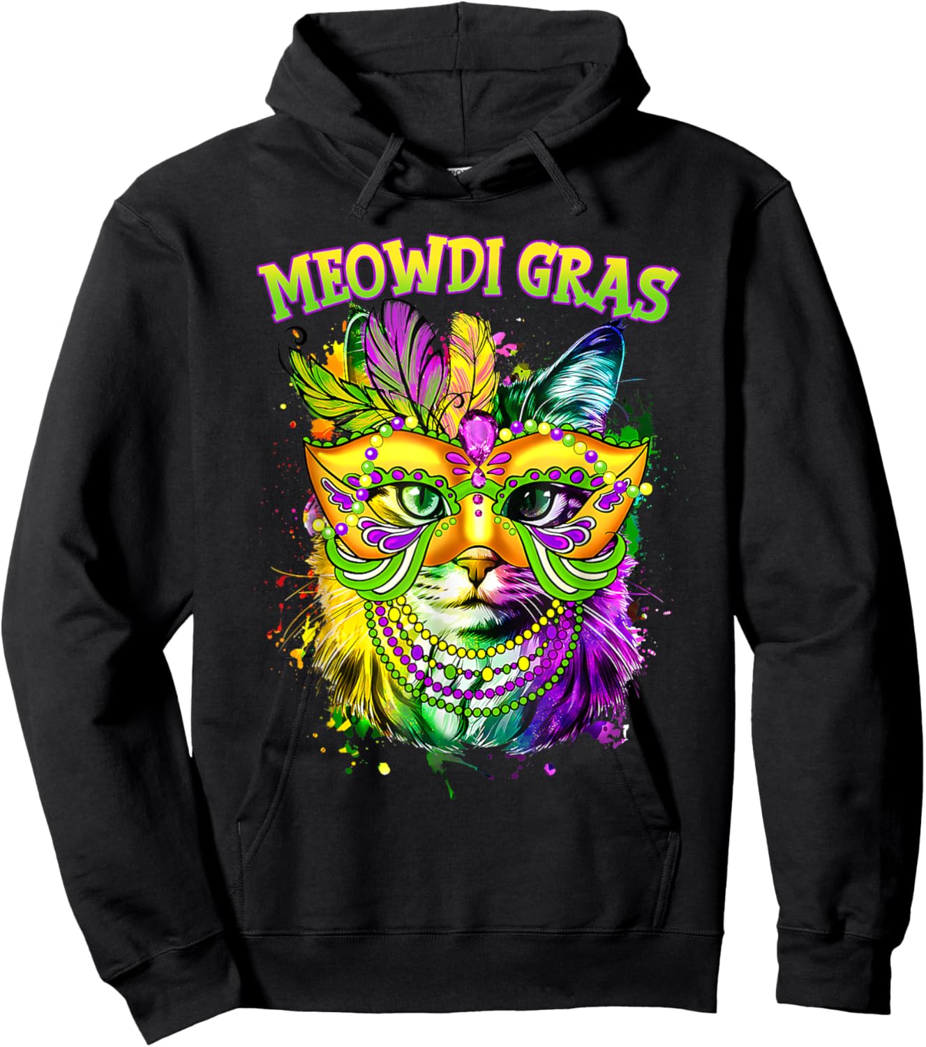 Meowdi Gras Mardi Gras Cat Lover New Orleans Louisiana USA Hoodie - Hoodie | Black