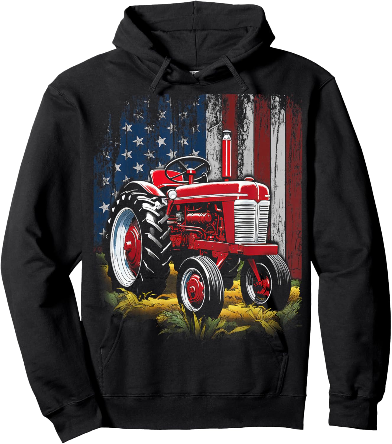 Patriotic Tractor American Flag Tractor Farmer Farm Men Boys Hoodie - Hoodie | Black