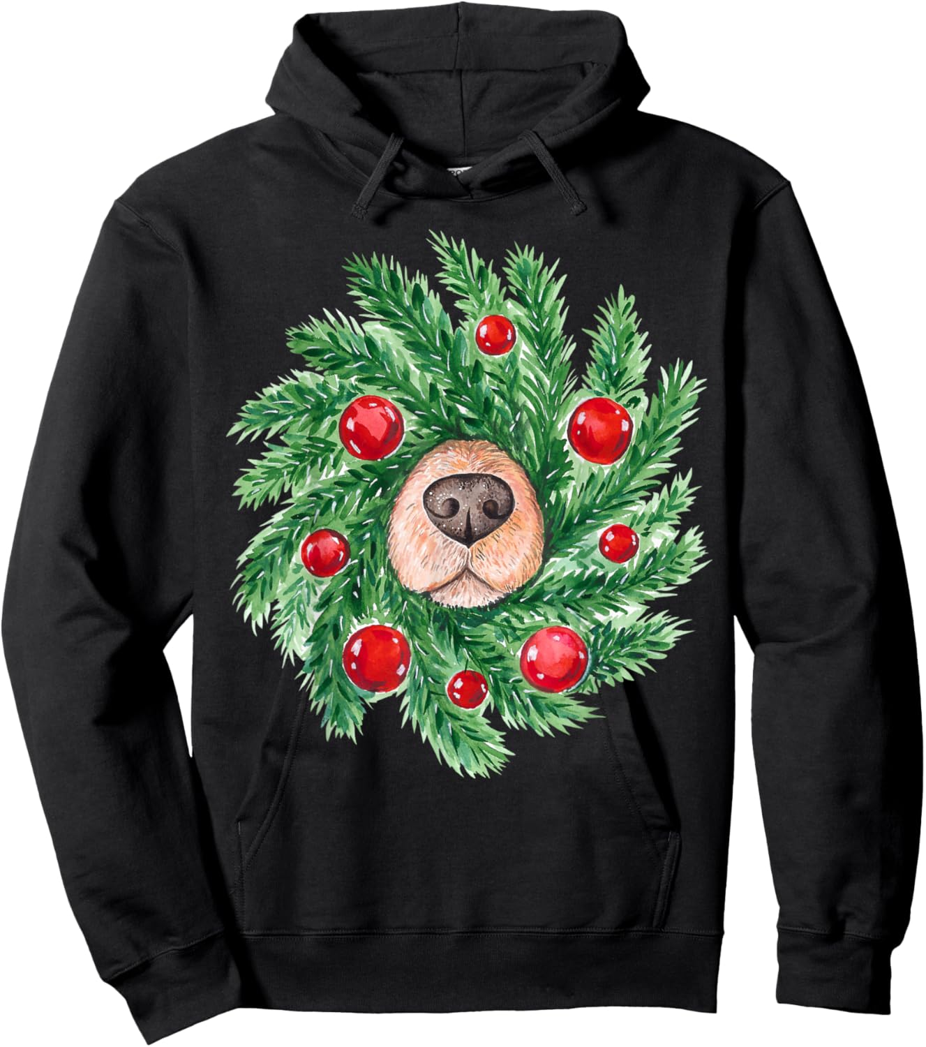 Cute Christmas men women dog nose wreath funny dogs Xmas dog Hoodie - Hoodie | Black